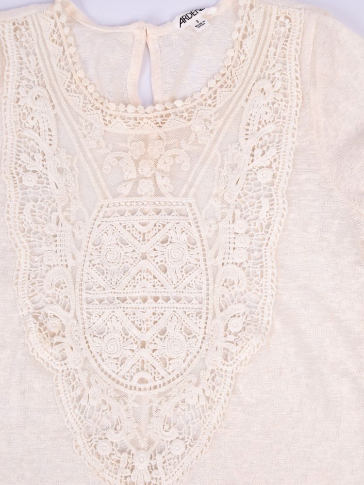 IVORY LACE BIB SHORT-SLEEVE TUNIC TOP 4