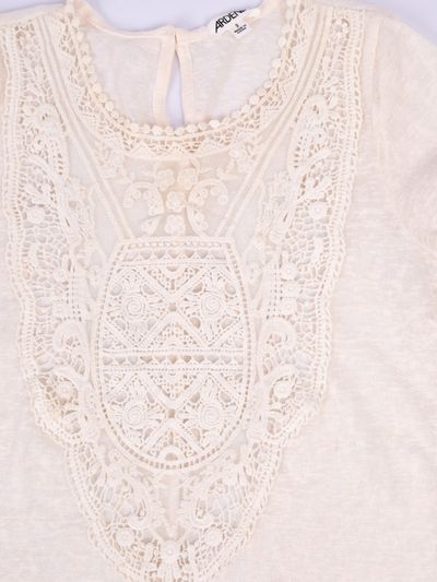 IVORY LACE BIB SHORT-SLEEVE TUNIC TOP 4