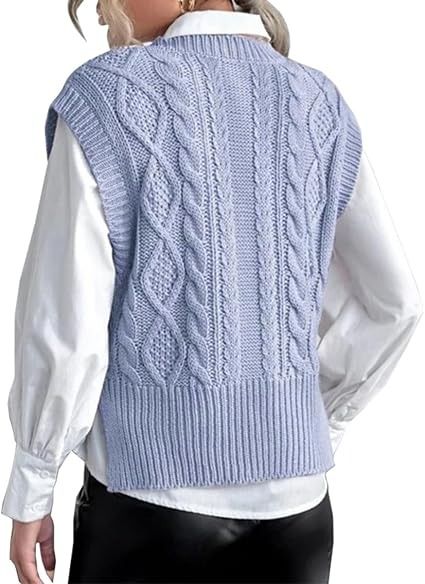 Light Blue Cable Knit Sleeveless Sweater Vest image 1