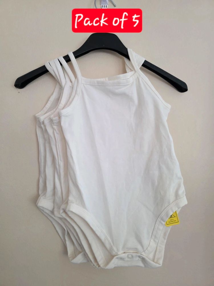 🤍 Shein Pack of 5 White / Cream Strappy Cami Baby Bodysuits / Vests (18-24 Months) New with Tags