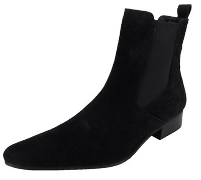 Ikon Original Black Real Suede Winklepicker Mod Beatle Boots