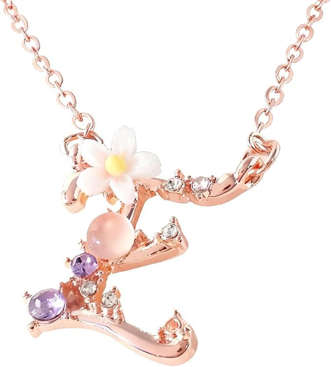 Rose Initial Necklaces for Women, Personalised Pendant Necklace, Ladies Jewellery, Gifts for Birthdays Anniversaries Valentines Mothers Day Weddings Friendship Engagement 1 product image