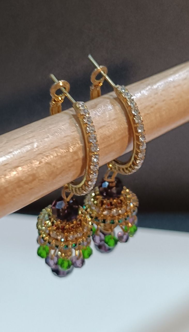 Opulent Pave Hoop and Multi-Crystal Jhumka Drop Earrings 4