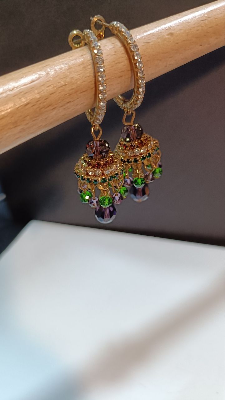 Opulent Pave Hoop and Multi-Crystal Jhumka Drop Earrings 7