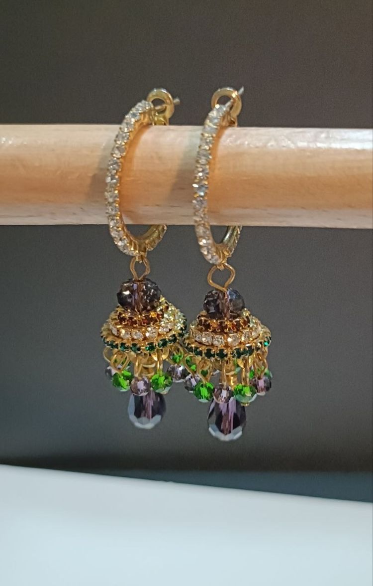 Opulent Pave Hoop and Multi-Crystal Jhumka Drop Earrings 2