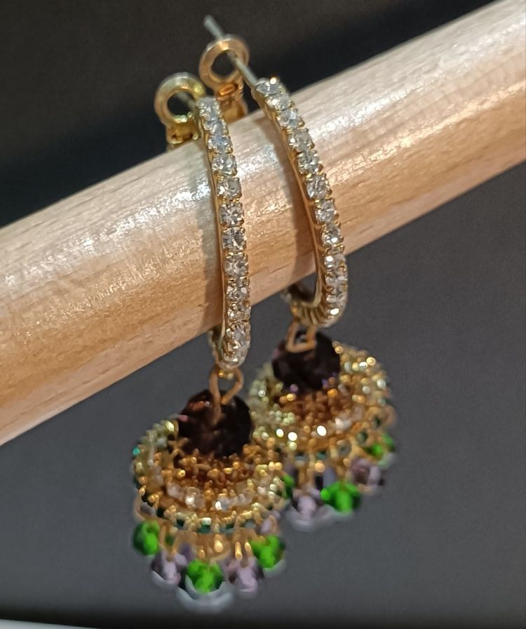 Opulent Pave Hoop and Multi-Crystal Jhumka Drop Earrings 5