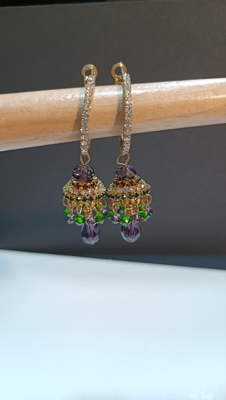 Opulent Pave Hoop and Multi-Crystal Jhumka Drop Earrings 8