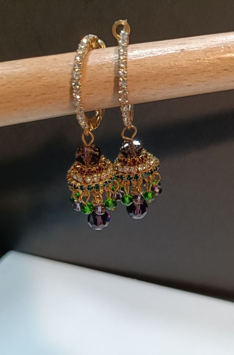 Opulent Pave Hoop and Multi-Crystal Jhumka Drop Earrings 6