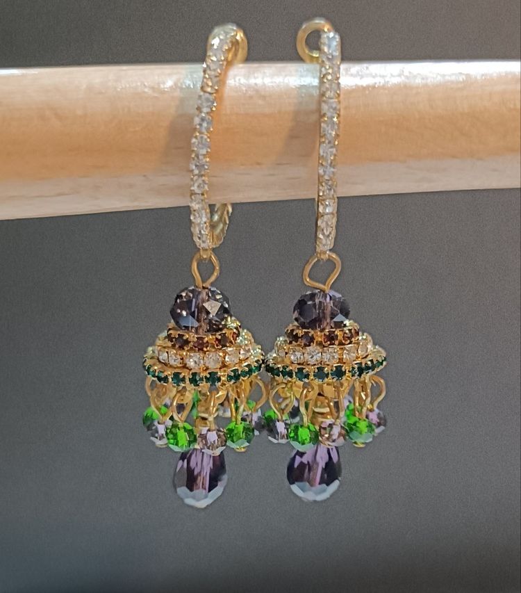 Opulent Pave Hoop and Multi-Crystal Jhumka Drop Earrings
