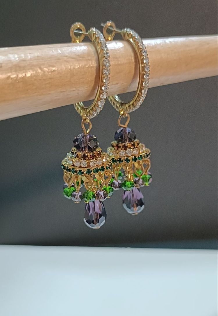 Opulent Pave Hoop and Multi-Crystal Jhumka Drop Earrings 3