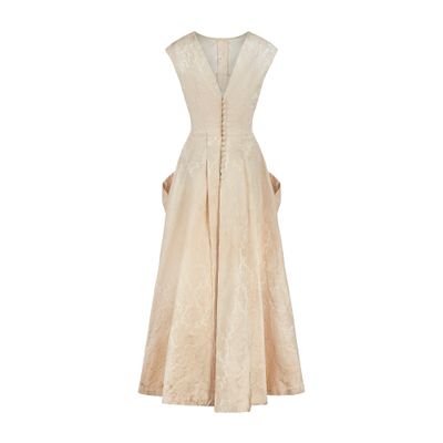 1950s Harrods Cream Brocade Wedding Dress with Petticoat 5