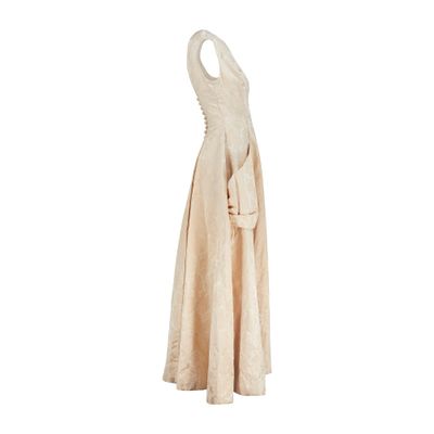 1950s Harrods Cream Brocade Wedding Dress with Petticoat 11