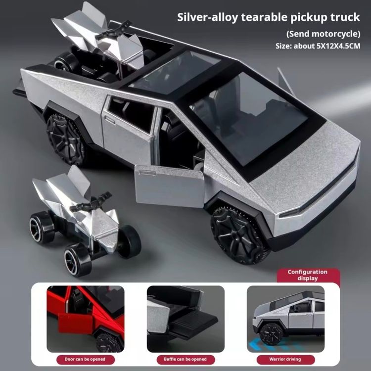 Other Silver-Alloy Tearable Pickup Truck Toy With Motorcycle product image