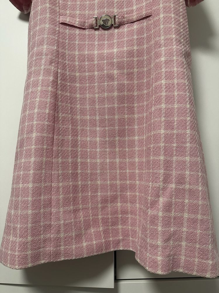 Versace Pink Checked Wool Dress image 4