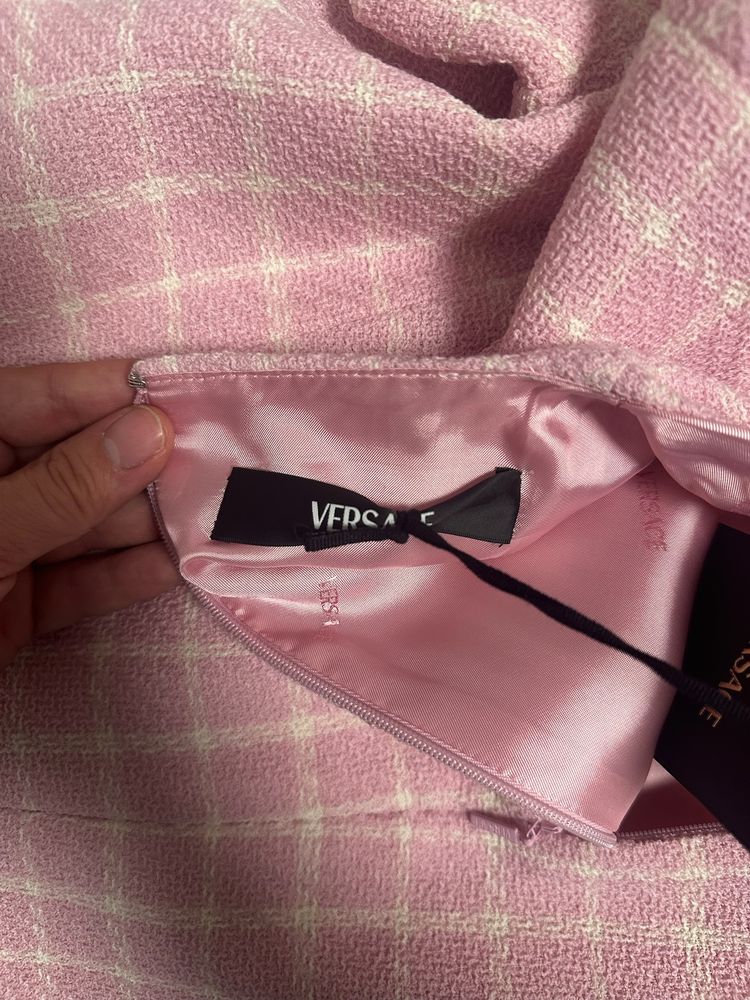 Versace Pink Checked Wool Dress image 10