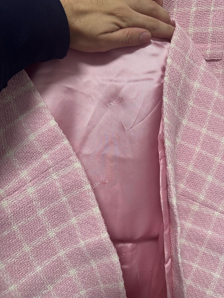 Versace Pink Checked Wool Dress image 5