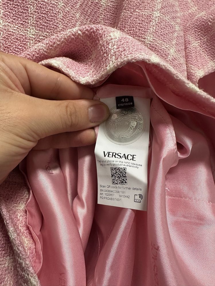 Versace Pink Checked Wool Dress image 6
