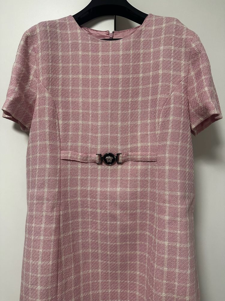 Versace Pink Checked Wool Dress image 2