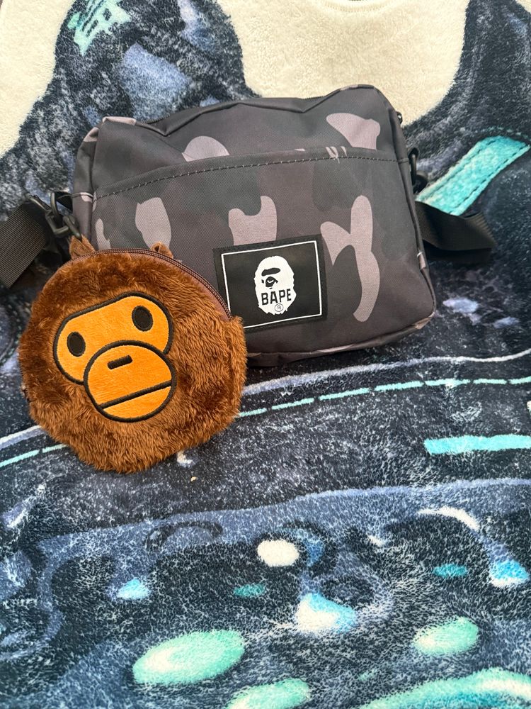 Bape Camo Shoulder Bag With Ape Face Pouch