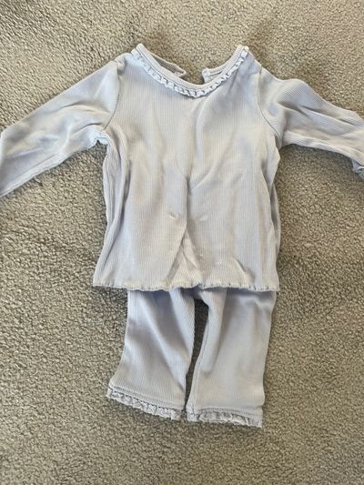 Light Blue Ribbed Long Sleeve Top And Pants Set
