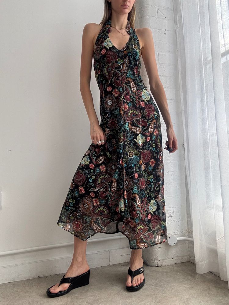 Floral Halter Neck Midi Dress