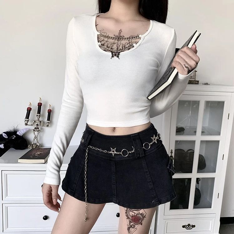 White Long Sleeve Crop Top obraz 2