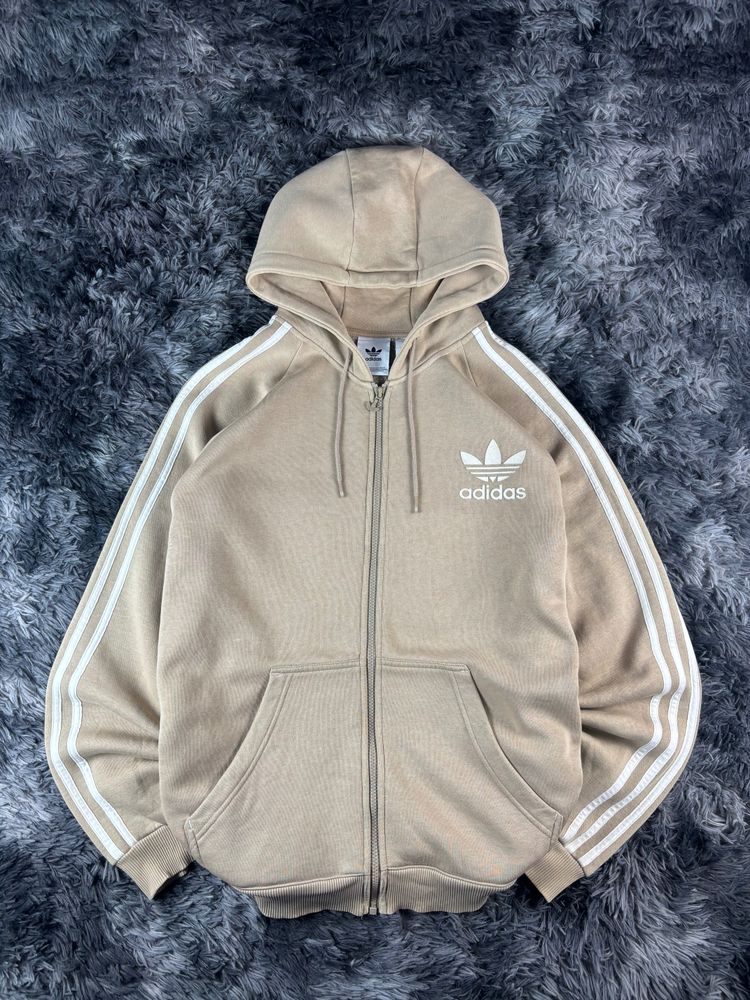 Adidas Originals Cali Full Zip Hoodie Beige Trefoil 3 Stripes L image 1
