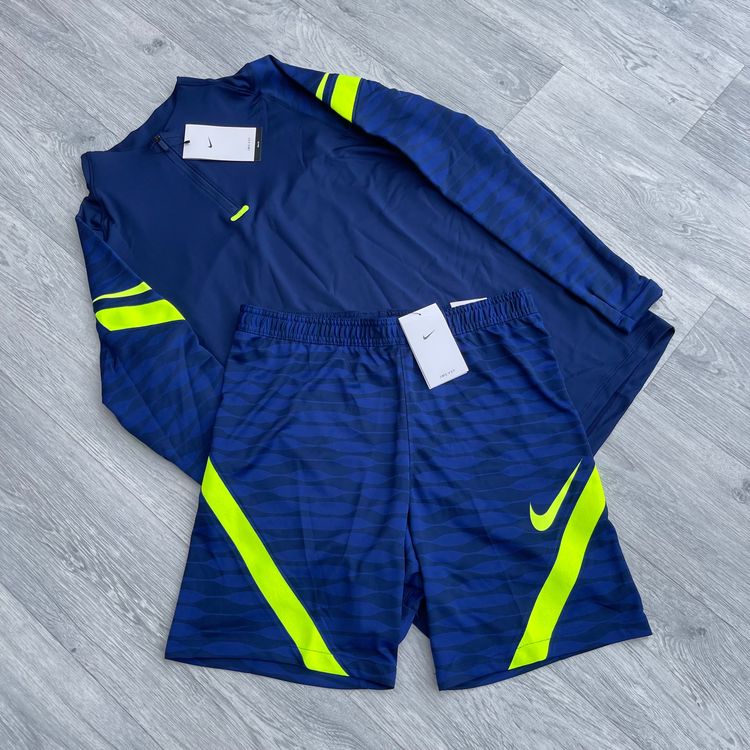 Immagine di Nike Dri Fit Strike Half Zip Track Top and Shorts Set - Blue/Volt 1