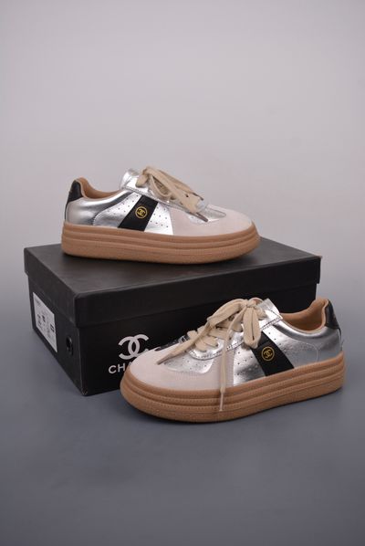 Chanel Metallic Silver Sneakers