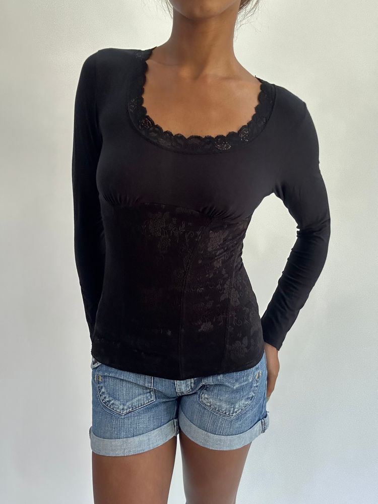 french summer drop | small black long sleeve floral pattern top image 1