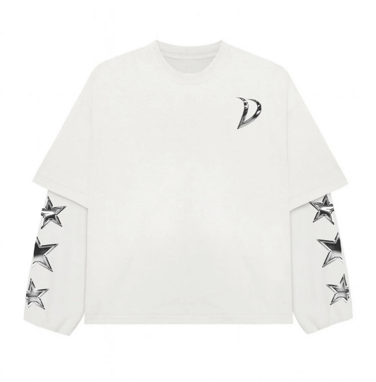 White Long Sleeve Shirt With Decorative Silver V Design
