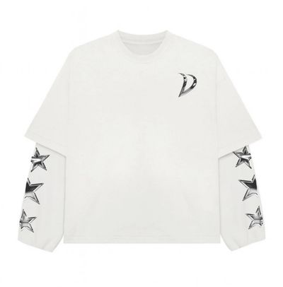 White Long Sleeve Shirt With Decorative Silver V Design