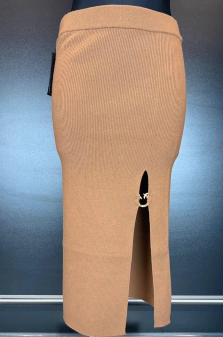 Pinko Ribbed Knit Skirt With Front Slit And Ring Detail