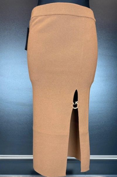 Pinko Ribbed Knit Skirt With Front Slit And Ring Detail