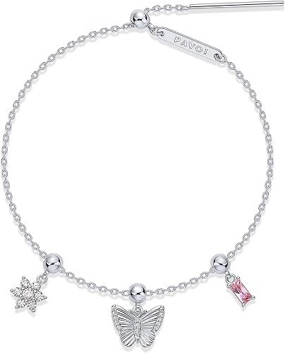 Silver Charm Bracelet With Butterfly Star Pink Stone image 1