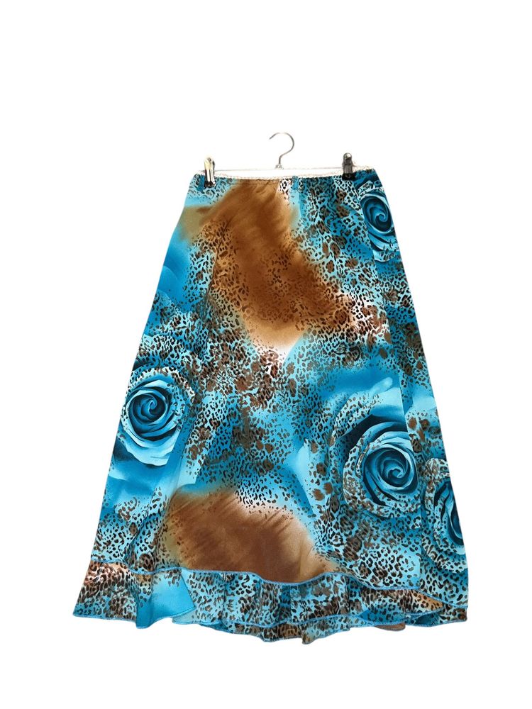 blue and brown floral and animal print skirt