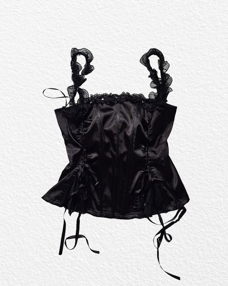 RARE Black Satin Corset With Details