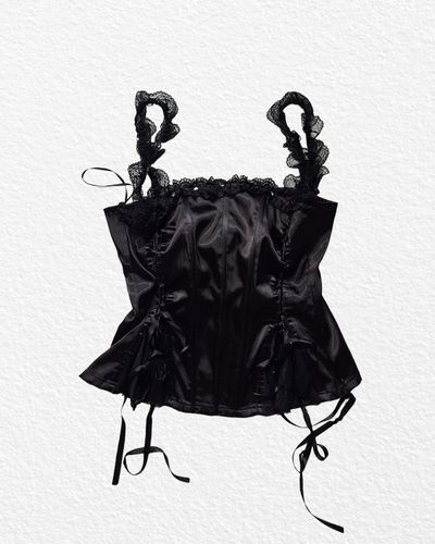 RARE Black Satin Corset With Details