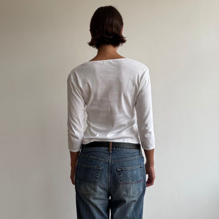 White 3/4 sleeve picot trim top - Size S image 9