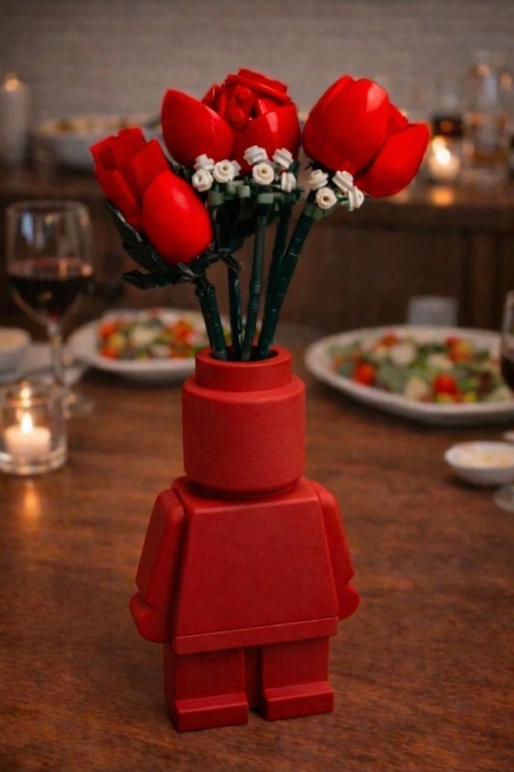 Red Lego-Style Figure Vase image 1