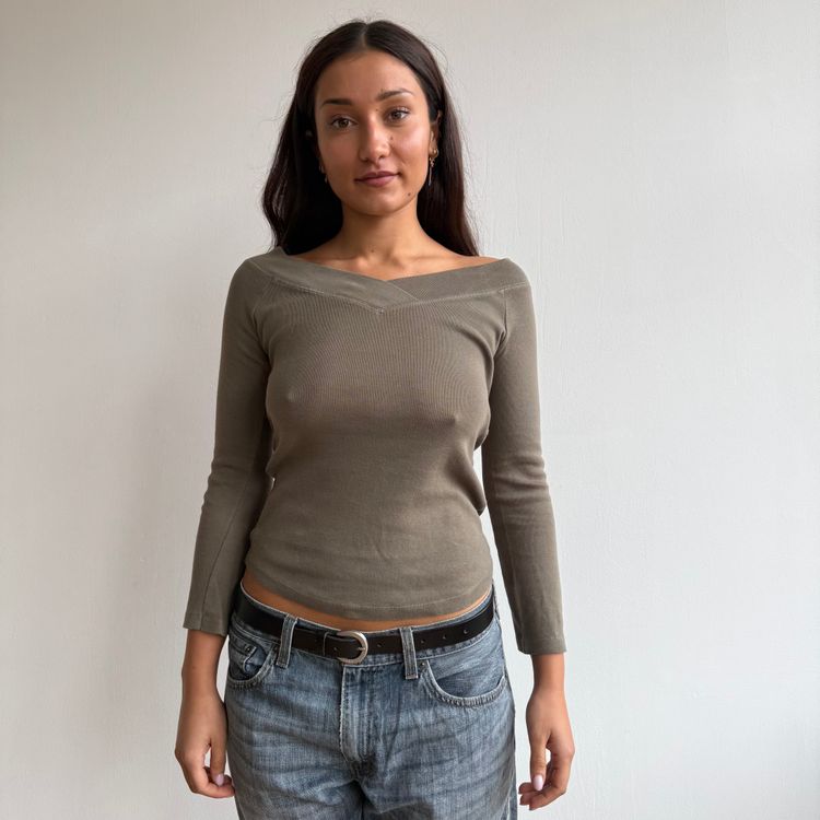 Khaki 3/4 sleeve top - Size S image 1