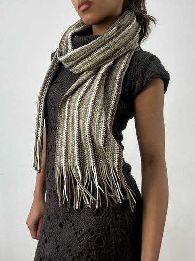 BEST PICKS | brown and white striped knit tassel scarf 6
