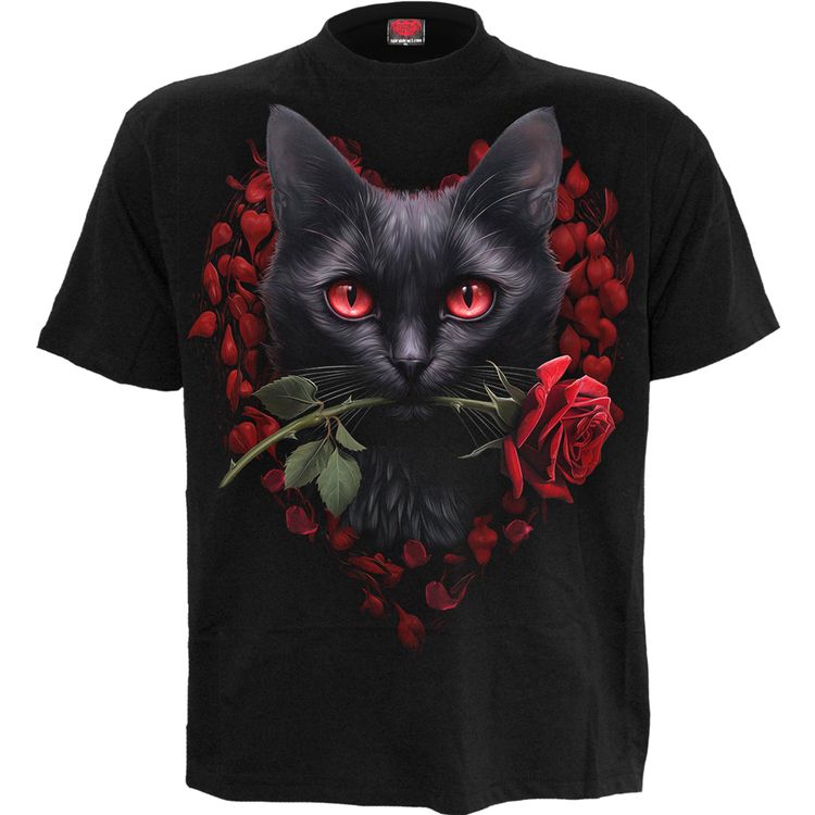 Spiral - CAT'S LOVE - Front Print T-Shirt Black