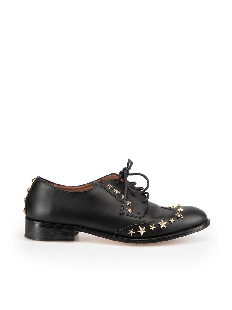 Valentino Garavani Black Leather Star Studded Oxfords