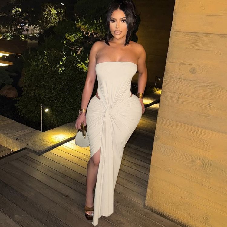 Strapless Beige Evening Dress image 1