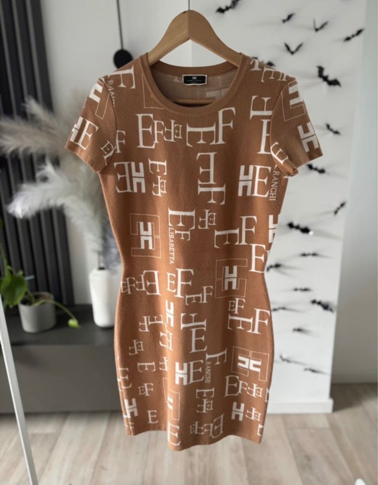 Elisabetta Franchi Brown Logo Print Dress