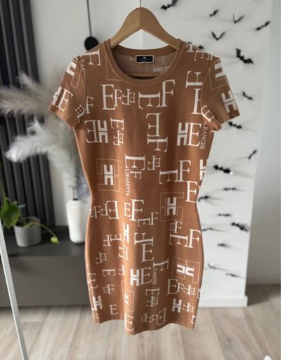 Elisabetta Franchi Brown Logo Print Dress