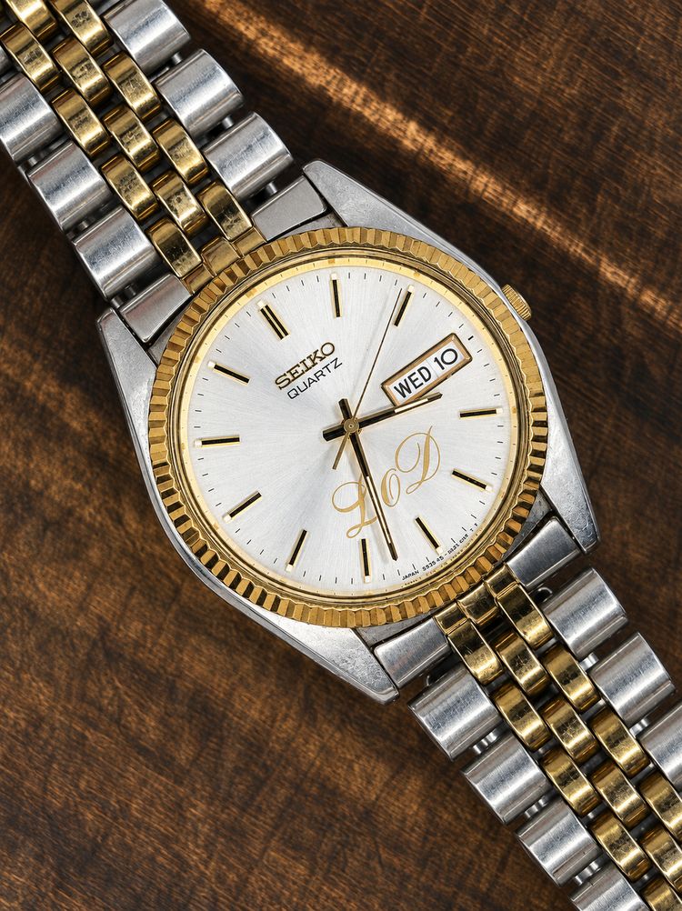 Vintage Seiko Quartz Day Date Watch | Two-Tone Bracelet | Gold Fluted Bezel | Japan Made