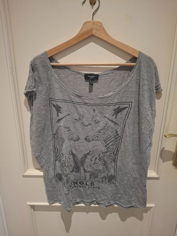 Mango Jeans Grey Graphic T-Shirt