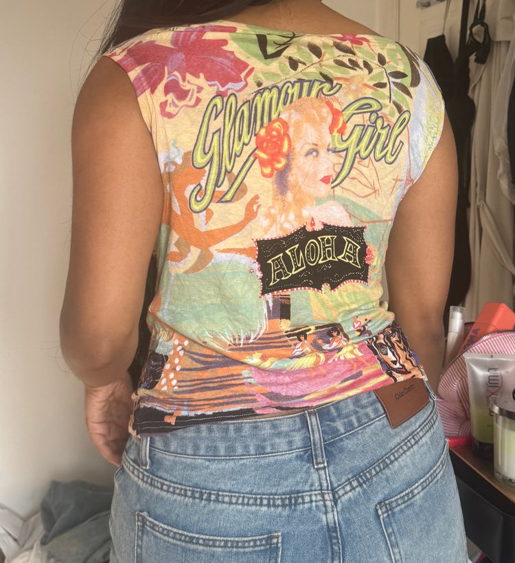 Colorful beaded Graphic Print Sleeveless Top imagen 3